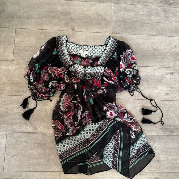 YVOS Boutique Sheer Vibrant Mixed Media Boho Blouse Medium - Picture 8 of 16